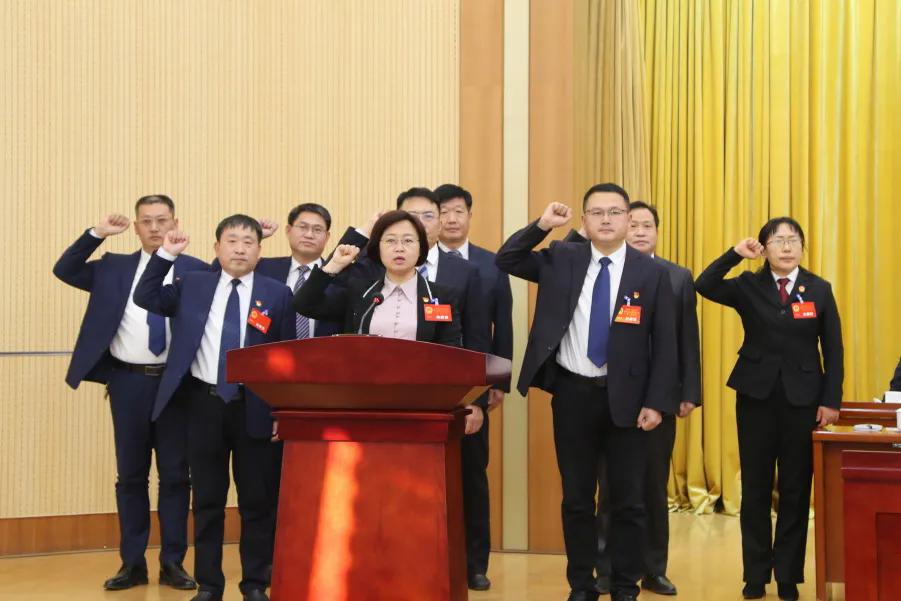 于德水,李芒;新当选的区人民政府区长李晓红,副区长丁军,耿峰,胡波