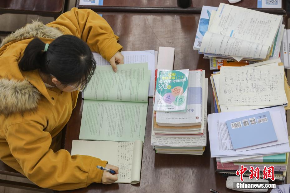 资料图：一位考研学生在南昌大学图书馆的自习室内复习备考。 刘力鑫 摄